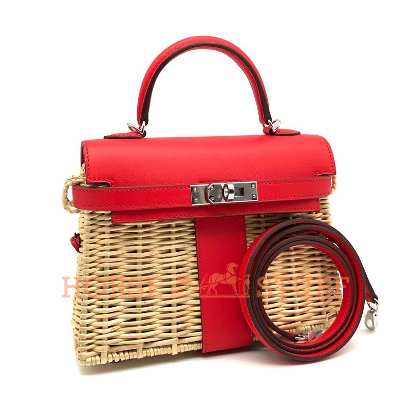 Hermès Kelly Limited Edition Picnic Mini Rouge de Coeur Swift and Osier PHW