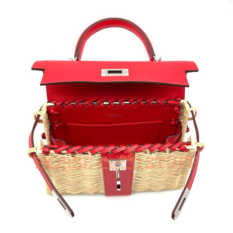 Hermès Kelly Limited Edition Picnic Mini Rouge de Coeur Swift and Osier PHW