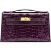 Hermès Kelly Pochette Clutch Amethyst Lisse Crocodile Alligator GHW