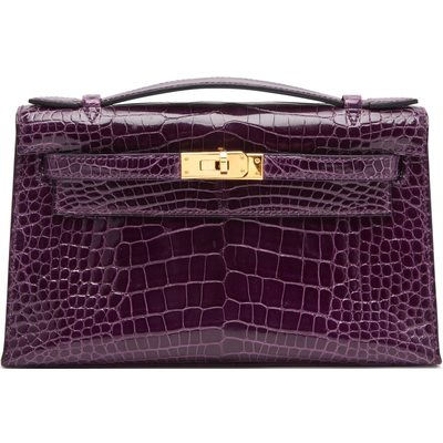 Hermès Kelly Pochette Clutch Amethyst Lisse Crocodile Alligator GHW