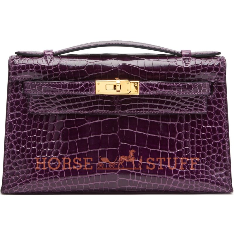 Hermès Kelly Pochette Clutch Amethyst Lisse Crocodile Alligator GHW