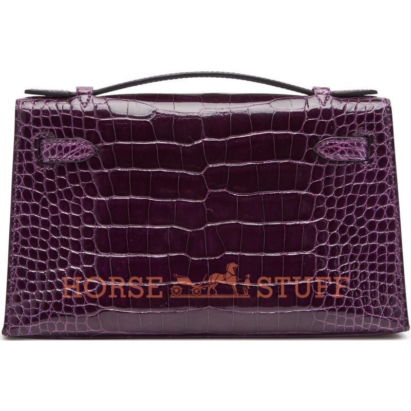 Hermès Kelly Pochette Clutch Amethyst Lisse Crocodile Alligator GHW