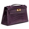 Hermès Kelly Pochette Clutch Amethyst Lisse Crocodile Alligator GHW