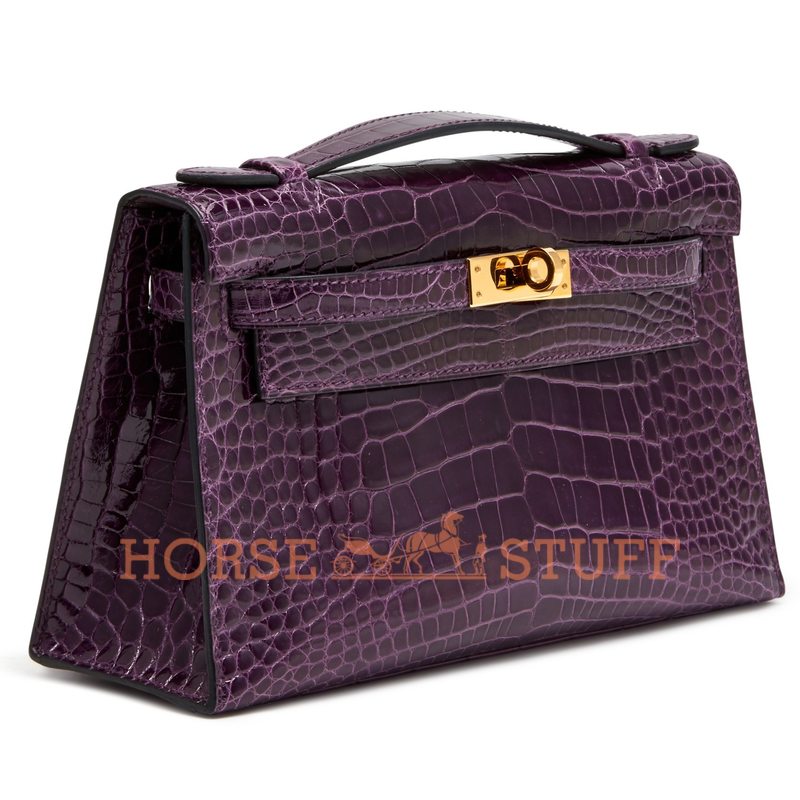 Hermès Kelly Pochette Clutch Amethyst Lisse Crocodile Alligator GHW