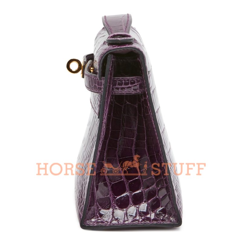 Hermès Kelly Pochette Clutch Amethyst Lisse Crocodile Alligator GHW