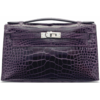 Hermès Kelly Pochette Clutch Amethyst Lisse Crocodile Alligator PHW