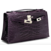 Hermès Kelly Pochette Clutch Amethyst Lisse Crocodile Alligator PHW