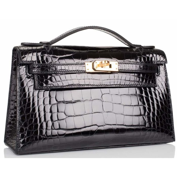 HERMÈS Kelly Alligator Crocodile Pochette Bag Purse Handbag Clutch Bag +