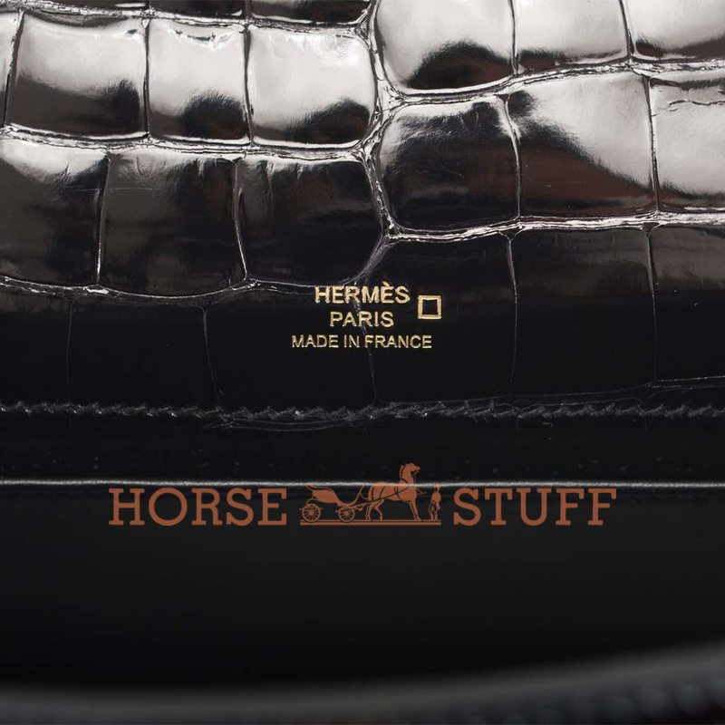 Hermès Kelly Pochette Clutch Black Lisse Crocodile Alligator GHW