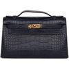 Hermès Kelly Pochette Clutch Blue Indigo Matte Crocodile Alligator GHW