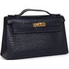 Hermès Kelly Pochette Clutch Blue Indigo Matte Crocodile Alligator GHW