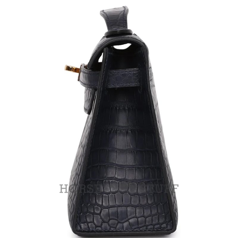 Hermès Kelly Pochette Clutch Blue Indigo Matte Crocodile Alligator GHW