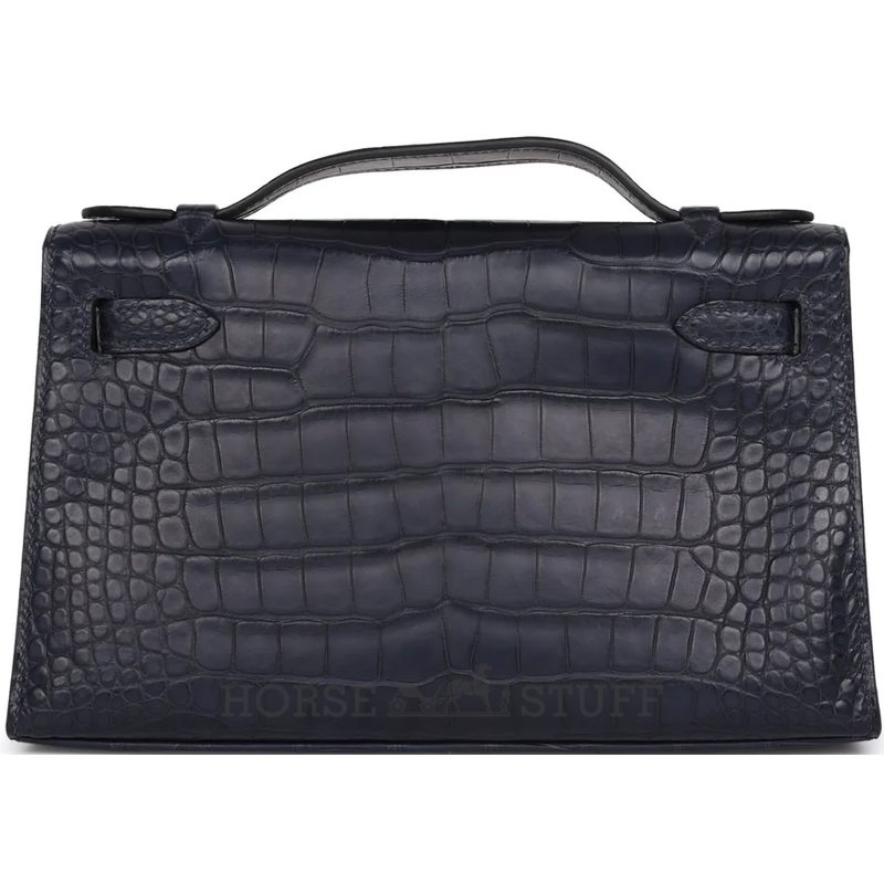 Hermès Kelly Pochette Clutch Blue Indigo Matte Crocodile Alligator GHW
