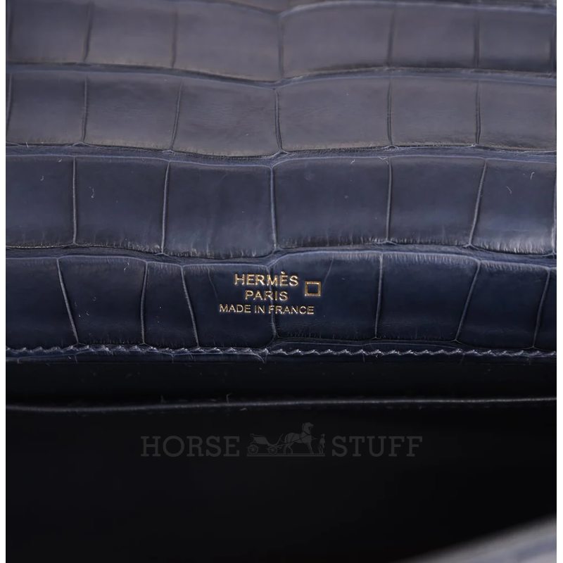Hermès Kelly Pochette Clutch Blue Indigo Matte Crocodile Alligator GHW