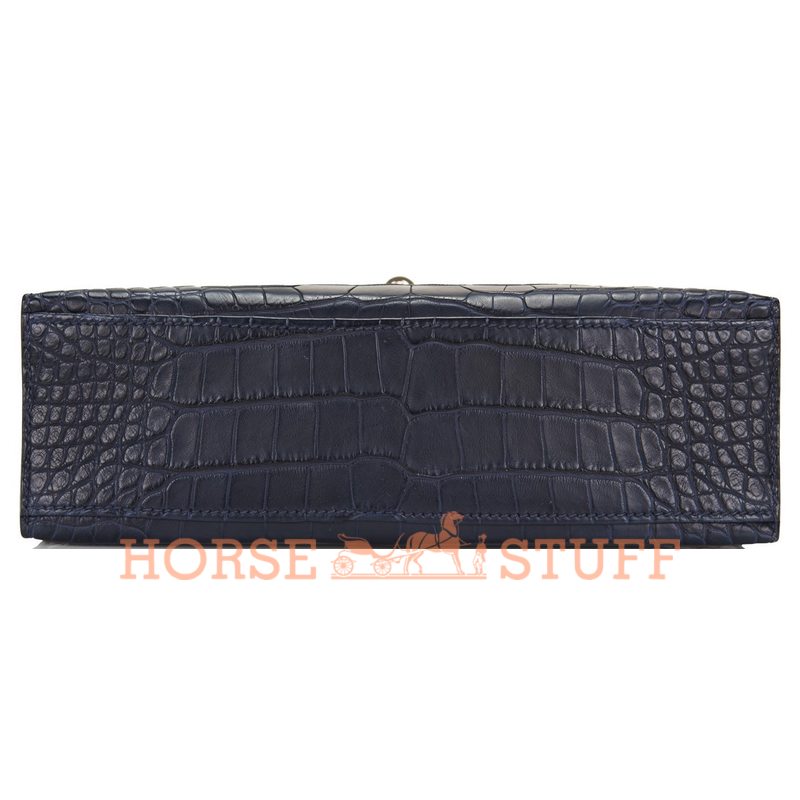 Hermès Kelly Pochette Clutch Blue Indigo Matte Crocodile Alligator PHW