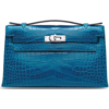 Hermès Kelly Pochette Clutch Blue Izmir Lisse Crocodile Alligator PHW