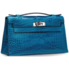 Hermès Kelly Pochette Clutch Blue Izmir Lisse Crocodile Alligator PHW