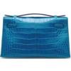 Hermès Kelly Pochette Clutch Blue Izmir Lisse Crocodile Alligator PHW