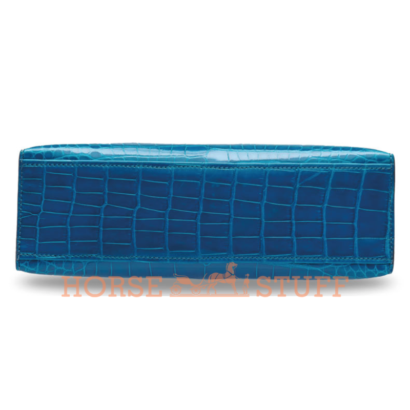 Hermès Kelly Pochette Clutch Blue Izmir Lisse Crocodile Alligator PHW