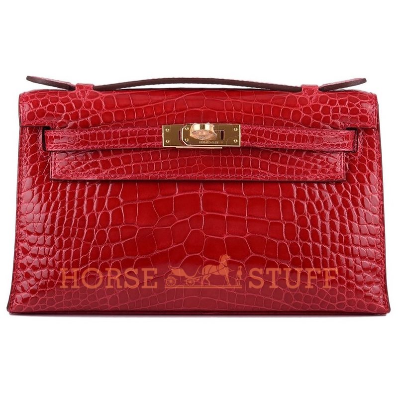 Hermès Kelly Pochette Clutch Black Lisse Crocodile Alligator GHW