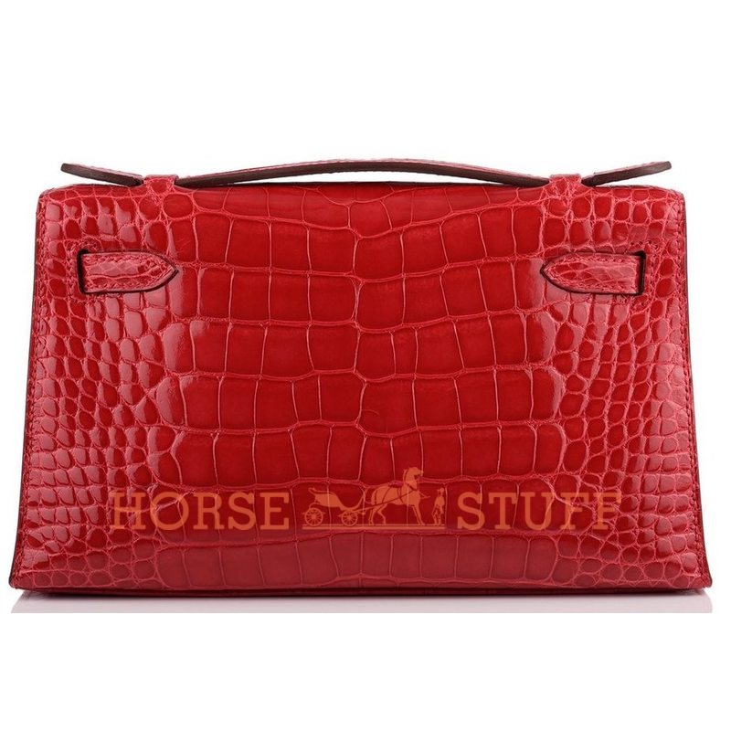 Hermès Kelly Pochette Clutch Black Lisse Crocodile Alligator GHW