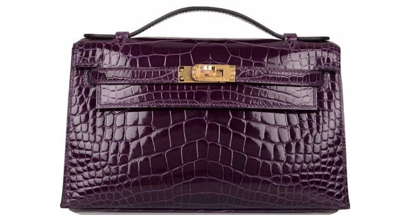 Hermès Kelly Pochette Clutch Cassis Lisse Crocodile Alligator GHW from 100%  authentic materials!