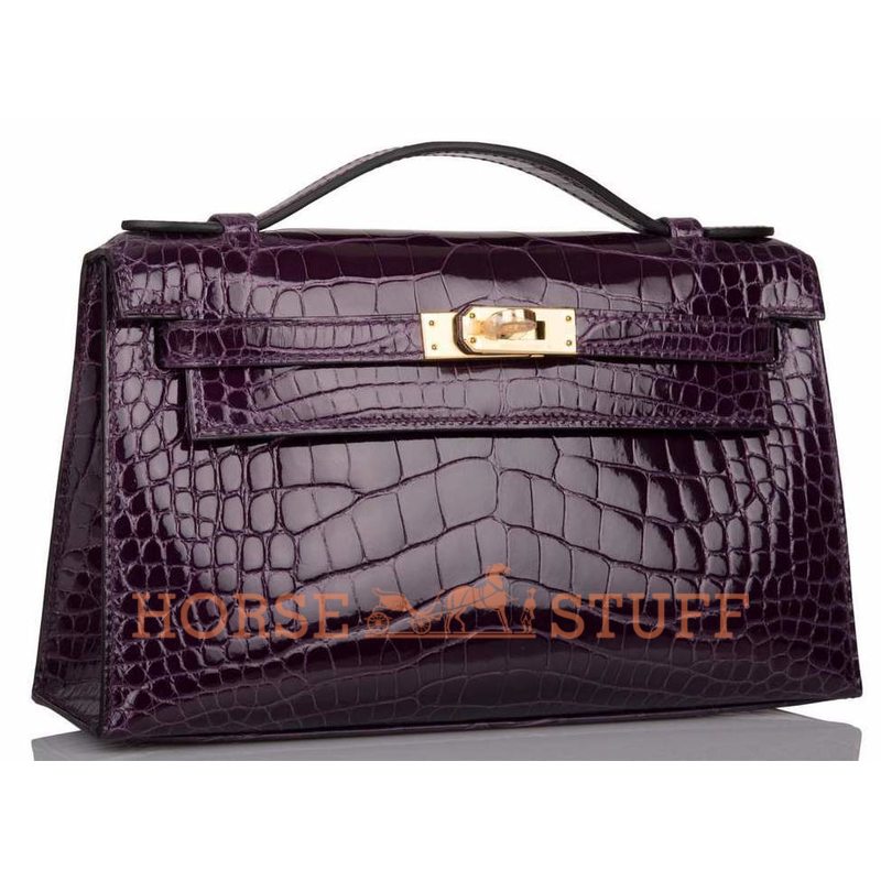 Hermès Kelly Pochette Clutch Cassis Lisse Crocodile Alligator GHW