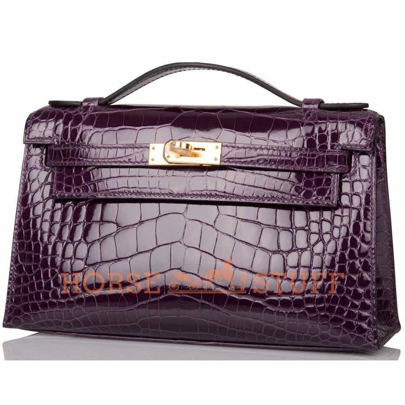 Hermès Kelly Pochette Clutch Cassis Lisse Crocodile Alligator GHW