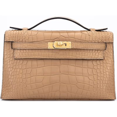 Hermès Kelly Pochette Clutch Chai Matte Crocodile Alligator GHW