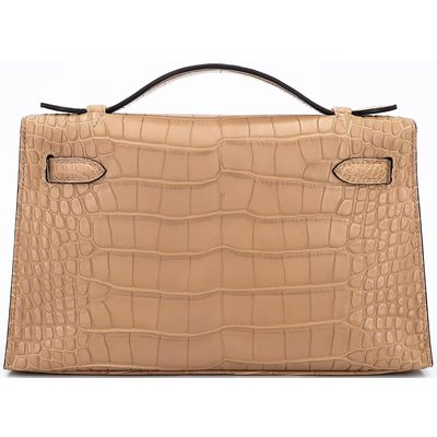 Hermès Kelly Pochette Clutch Chai Matte Crocodile Alligator GHW