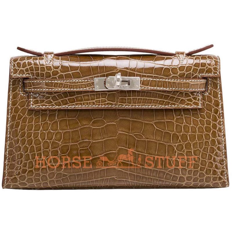 Hermès Kelly Pochette Clutch Ficelle Lisse Crocodile Alligator PHW