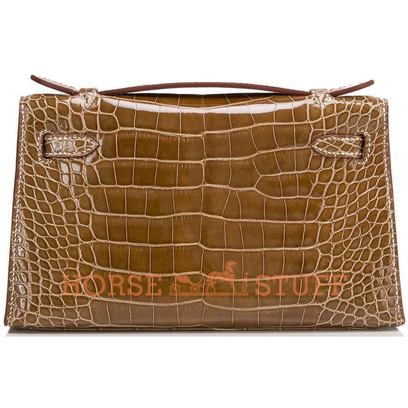 Hermès Kelly Pochette Clutch Ficelle Lisse Crocodile Alligator PHW