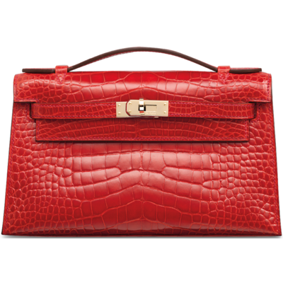 Hermès Kelly Pochette Clutch Geranium Lisse Crocodile Alligator GHW