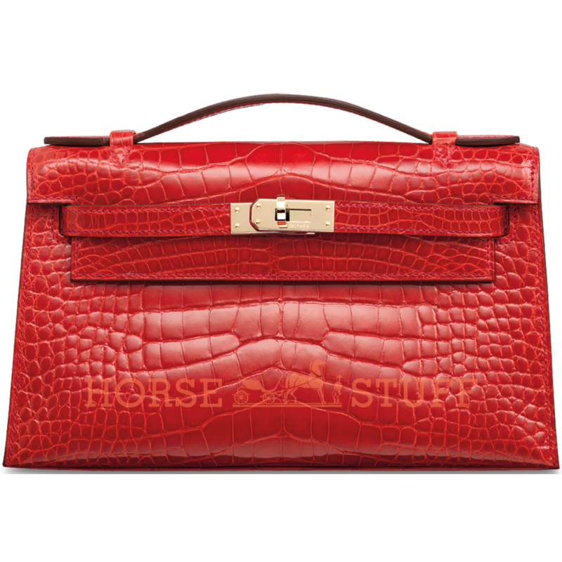 Hermès Kelly Pochette Clutch Geranium Lisse Crocodile Alligator GHW