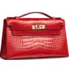 Hermès Kelly Pochette Clutch Geranium Lisse Crocodile Alligator GHW