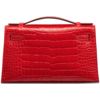 Hermès Kelly Pochette Clutch Geranium Lisse Crocodile Alligator GHW