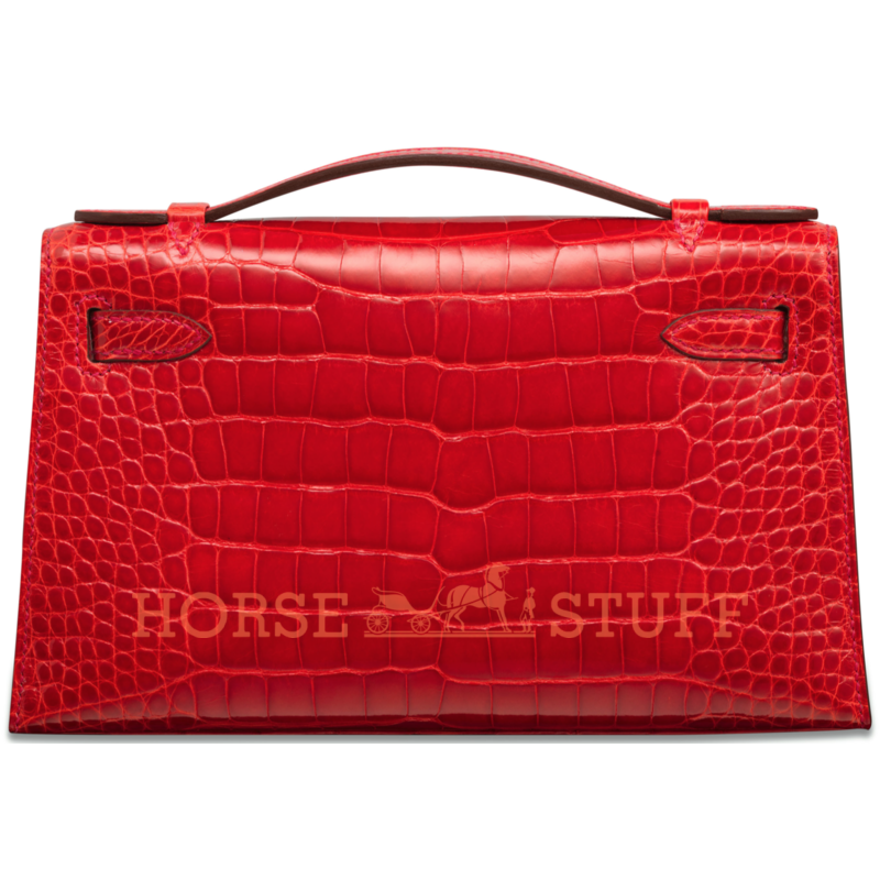 Hermès Kelly Pochette Clutch Geranium Lisse Crocodile Alligator GHW