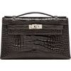 Hermès Kelly Pochette Clutch Graphite Lisse Crocodile Alligator PHW