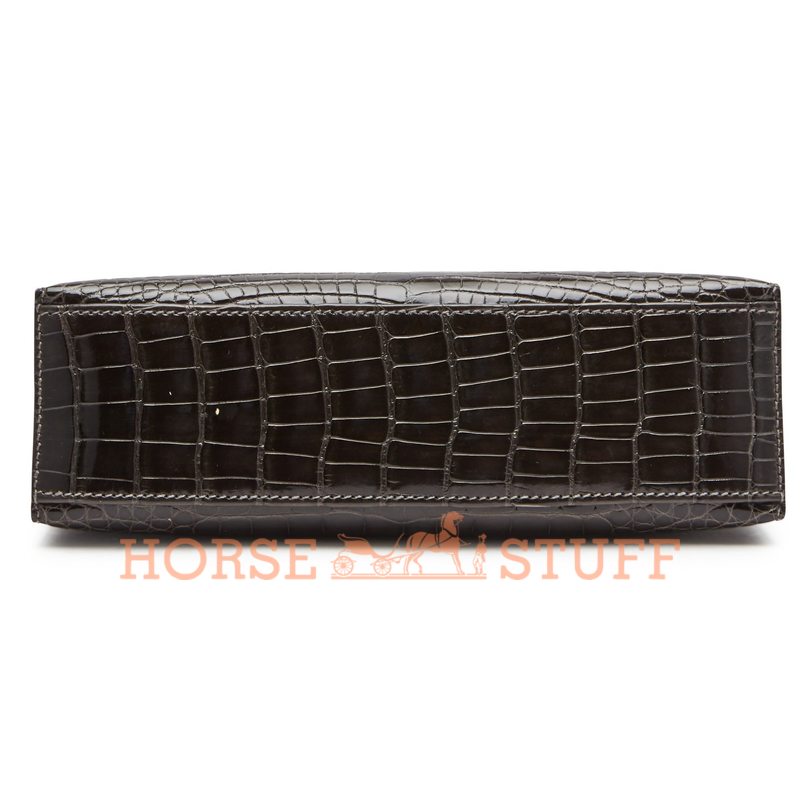 Hermès Kelly Pochette Clutch Graphite Lisse Crocodile Alligator PHW