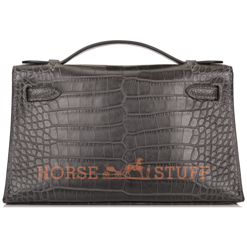 Hermès Kelly Pochette Clutch Graphite Matte Crocodile Alligator PHW