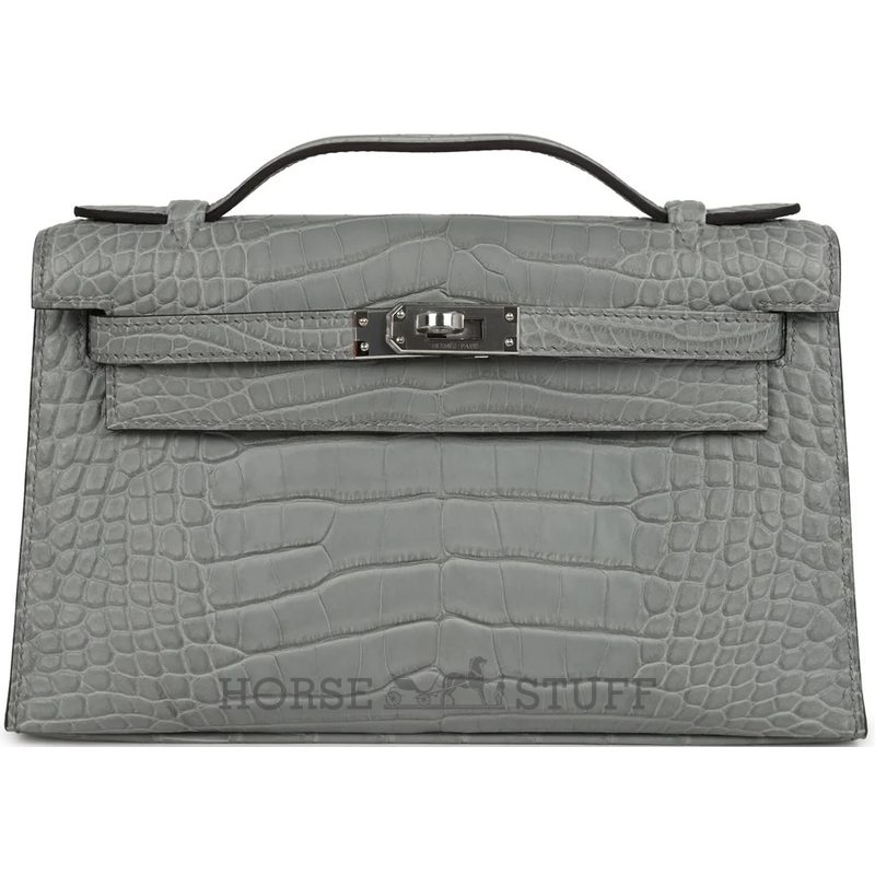 Hermès Kelly Pochette Clutch Gris Ciment Matte Crocodile Alligator PHW