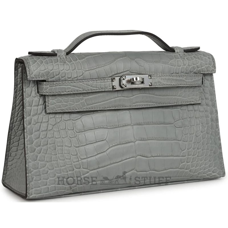 Hermès Kelly Pochette Clutch Gris Ciment Matte Crocodile Alligator PHW