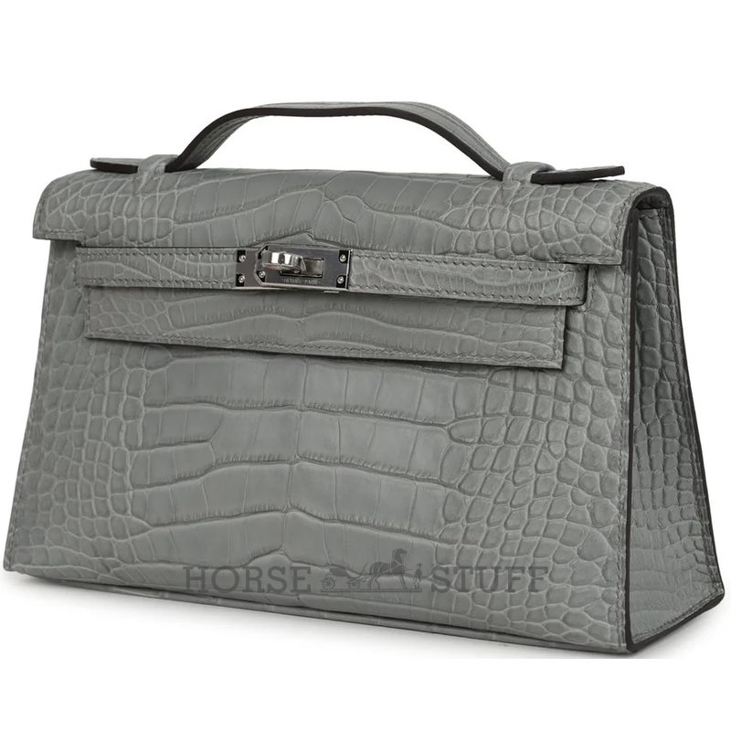 Hermès Kelly Pochette Clutch Gris Ciment Matte Crocodile Alligator PHW