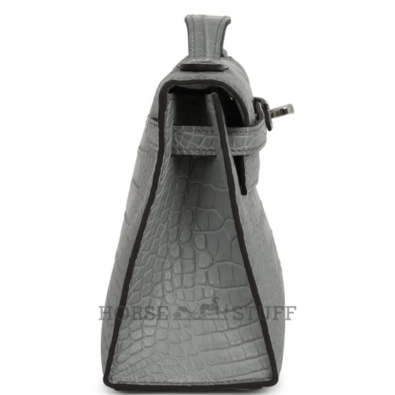 Hermès Kelly Pochette Clutch Gris Ciment Matte Crocodile Alligator PHW
