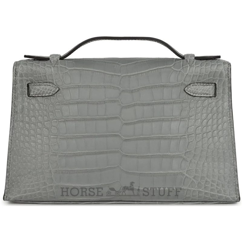 Hermès Kelly Pochette Clutch Gris Ciment Matte Crocodile Alligator PHW