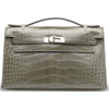 Hermès Kelly Pochette Clutch Gris Tourterelle Lisse Crocodile Alligator PHW