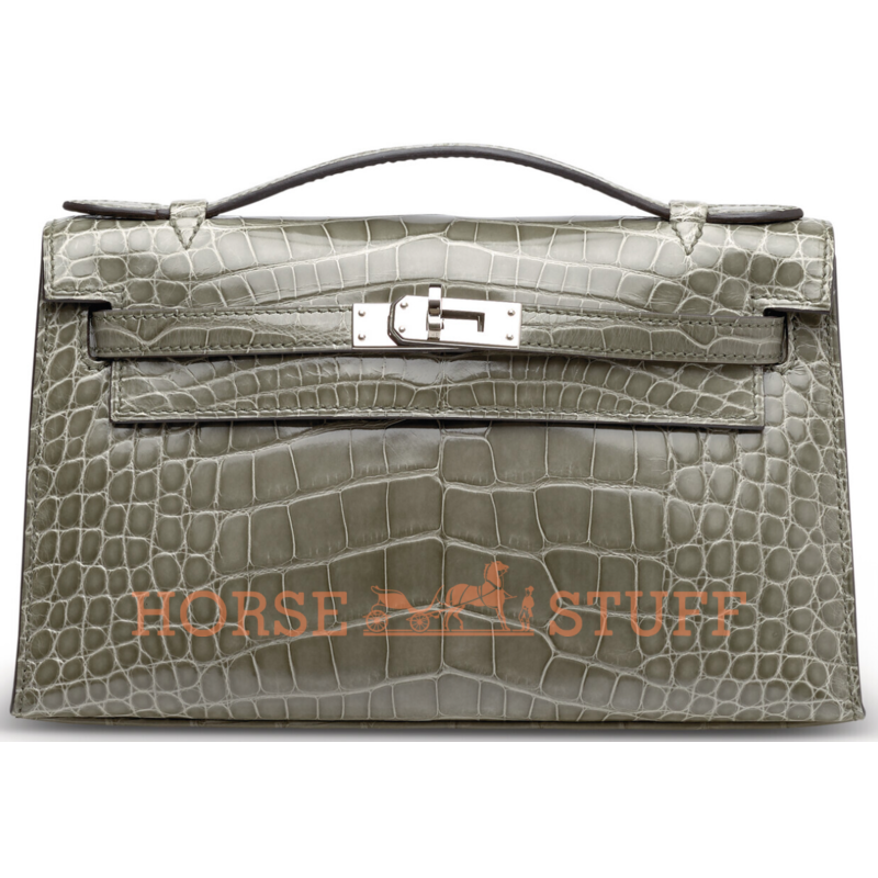 Hermès Kelly Pochette Clutch Gris Tourterelle Lisse Crocodile Alligator PHW