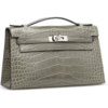 Hermès Kelly Pochette Clutch Gris Tourterelle Lisse Crocodile Alligator PHW