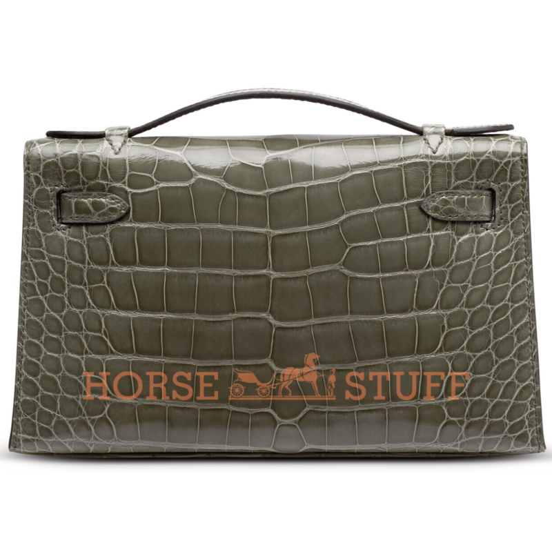 Hermès Kelly Pochette Clutch Gris Tourterelle Lisse Crocodile Alligator PHW