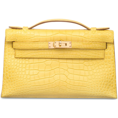 Hermès Kelly Pochette Clutch Mimosa Matte Crocodile Alligator GHW